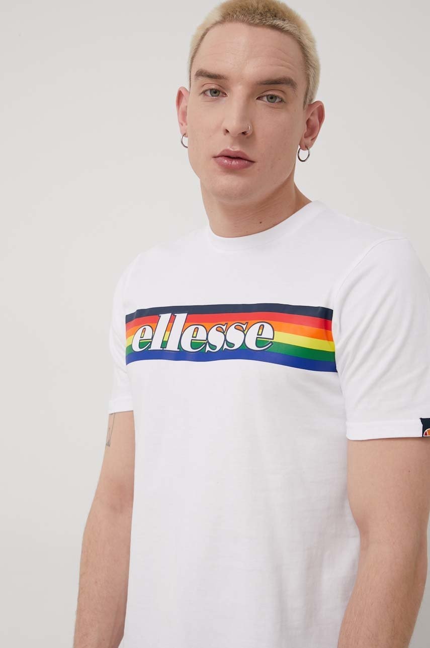 Ellesse tricou din bumbac culoarea alb, cu imprimeu SHM13822-WHITE