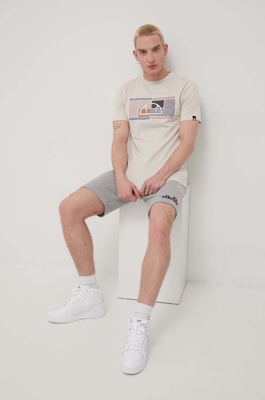 

Бавовняна футболка Ellesse колір бежевий з принтом