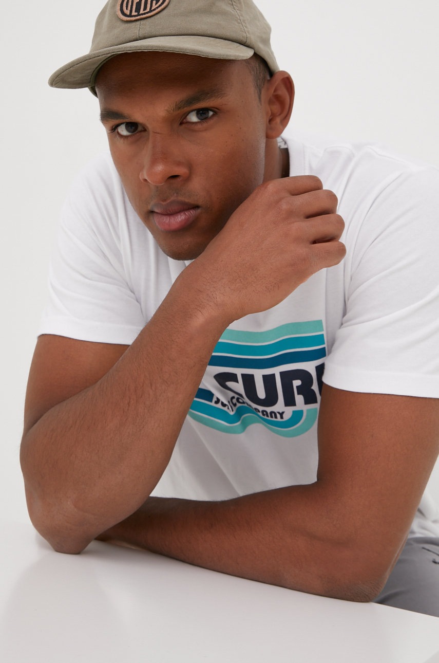

Памучна тениска Rip Curl в бяло с принт, Бял