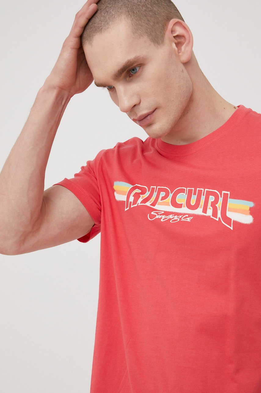 

Памучна тениска Rip Curl в червено с принт, Червен