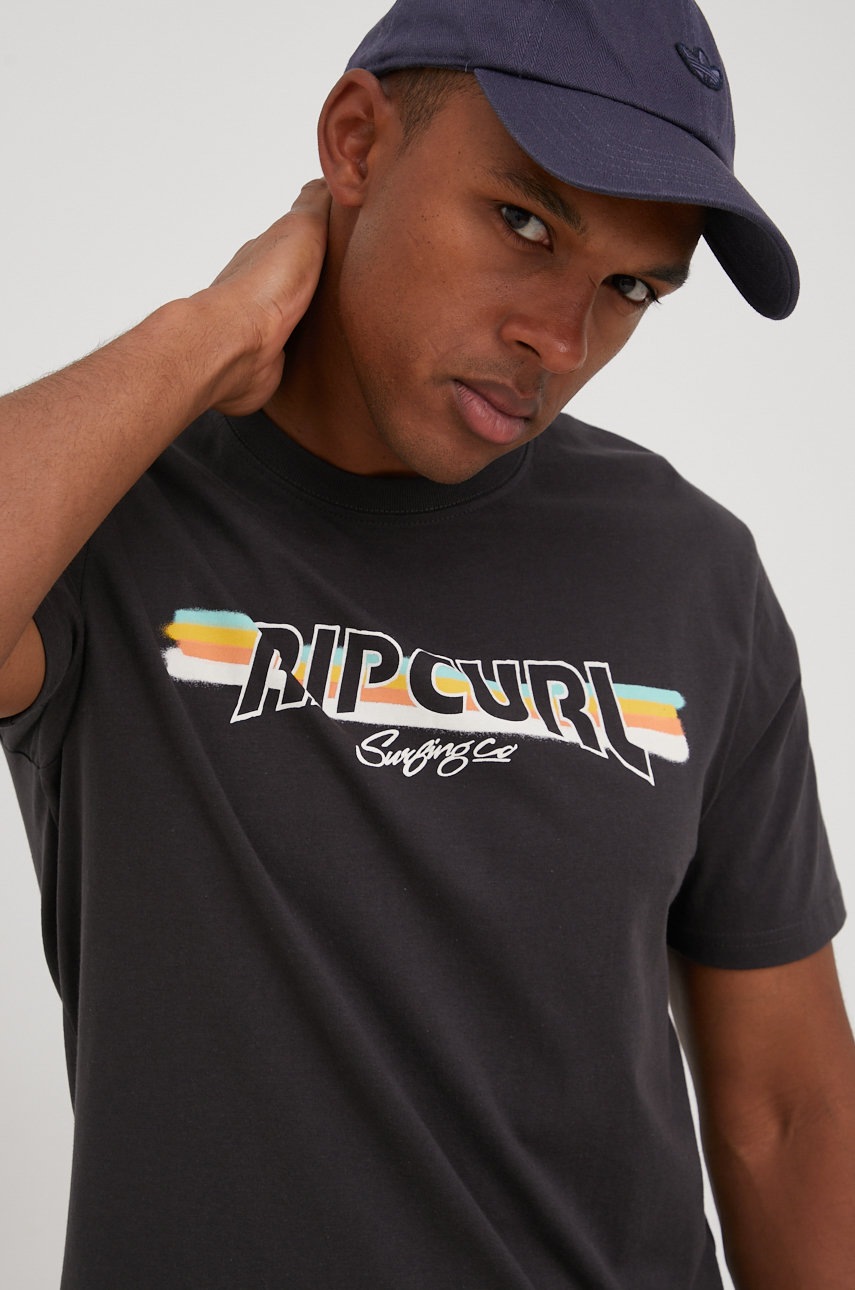 

Памучна тениска Rip Curl в черно с принт, Сив