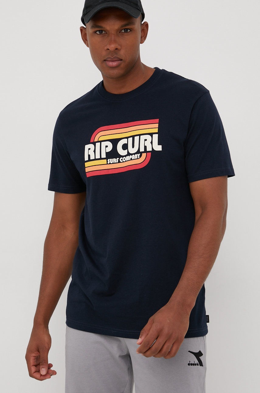 

Памучна тениска Rip Curl в тъмносиньо с принт, Тъмносин