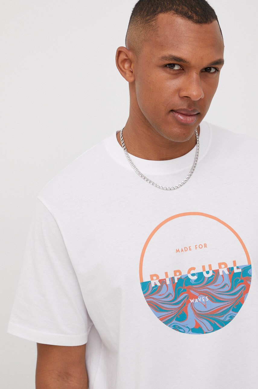 Rip Curl tricou din bumbac culoarea alb, cu imprimeu