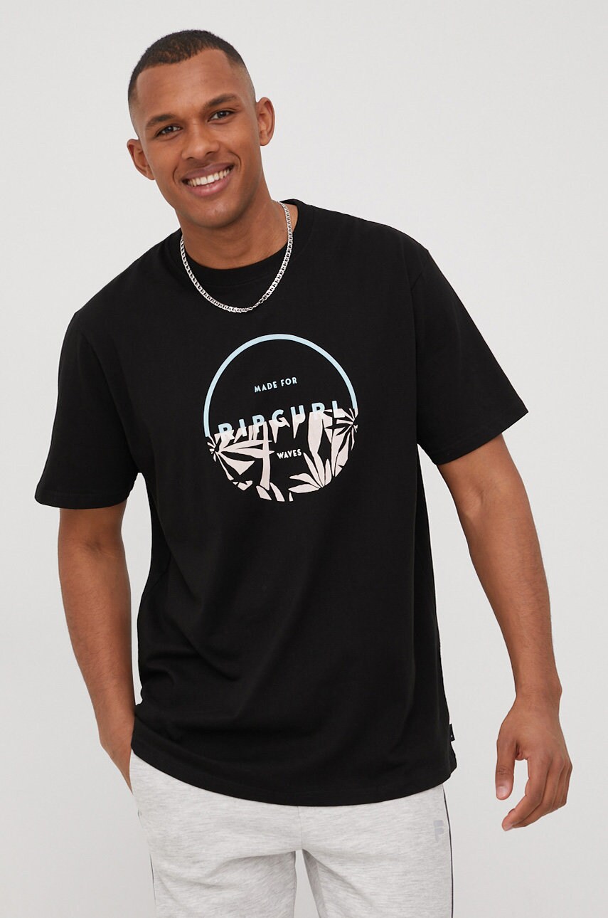 Rip curl tricou din bumbac culoarea negru, cu imprimeu