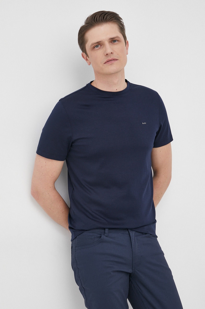 Michael Kors tricou din bumbac culoarea albastru marin, neted