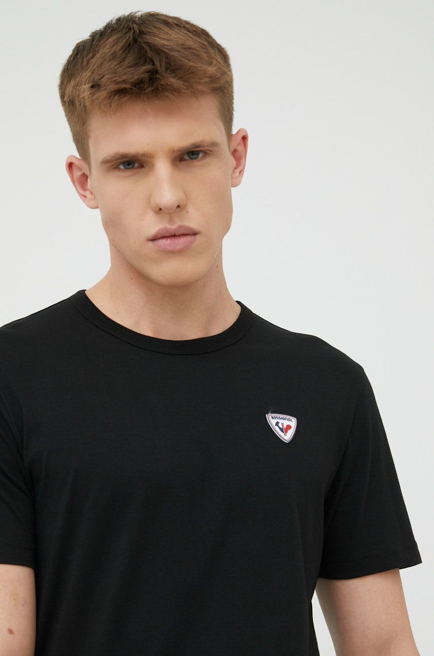 Bavlněné tričko Rossignol černá barva, s aplikací - černá -  Hlavní materiál: 100% Bavlna 