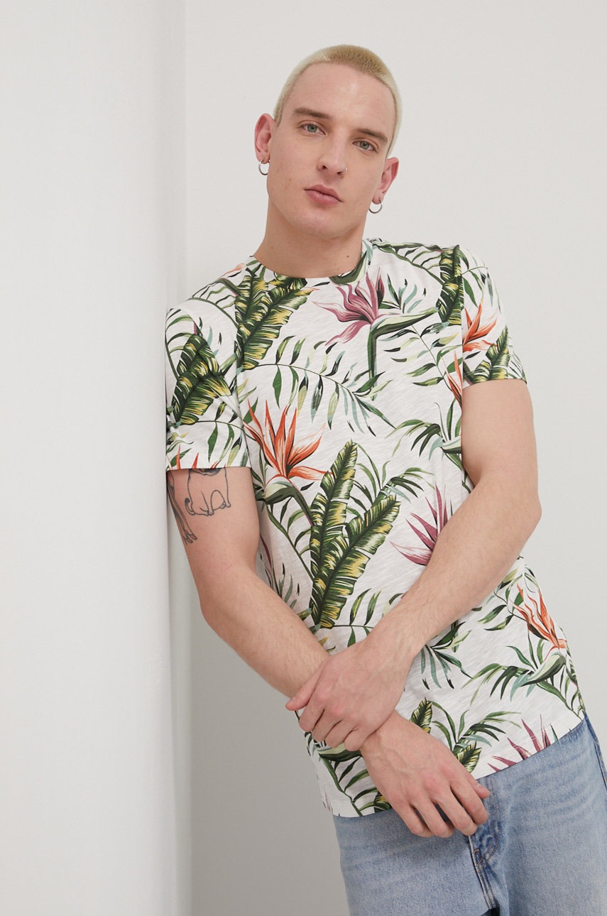 

Памучна тениска Jack & Jones в бежово с десен, Бежов