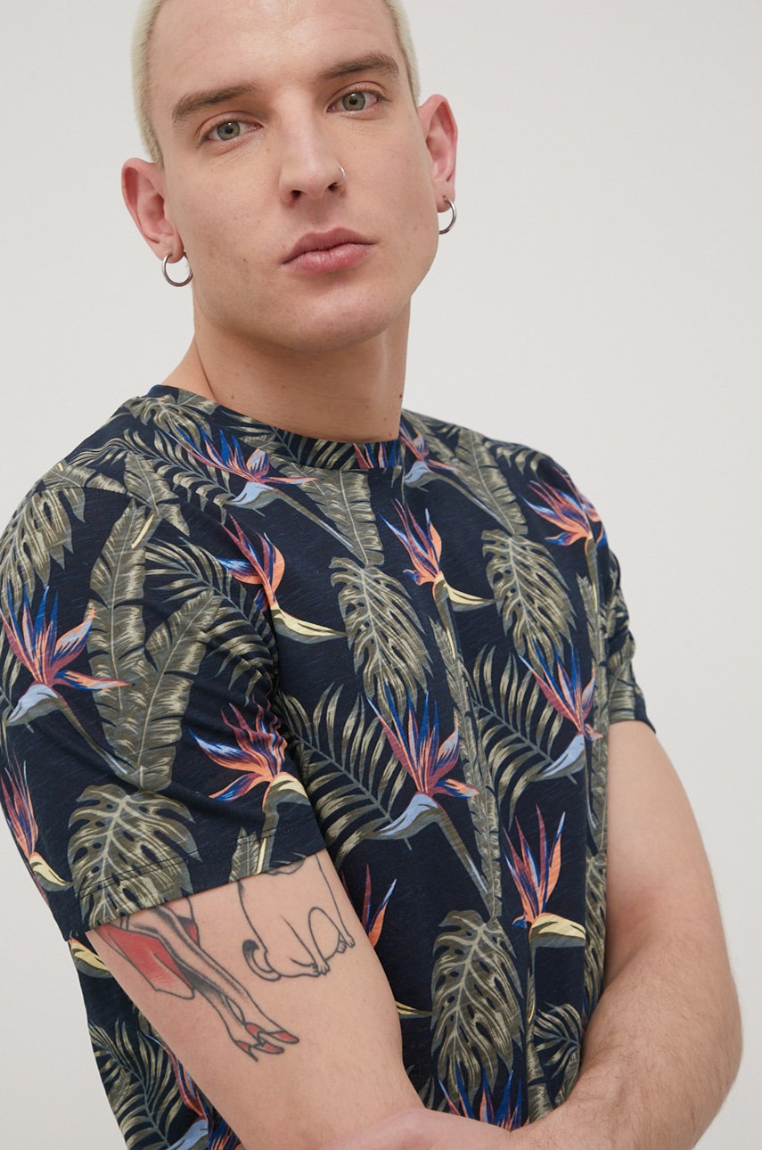 

Хлопковая футболка Jack & Jones цвет синий узорный
