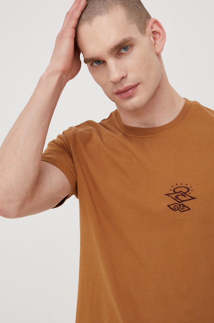 Rip curl tricou din bumbac culoarea auriu, cu imprimeu