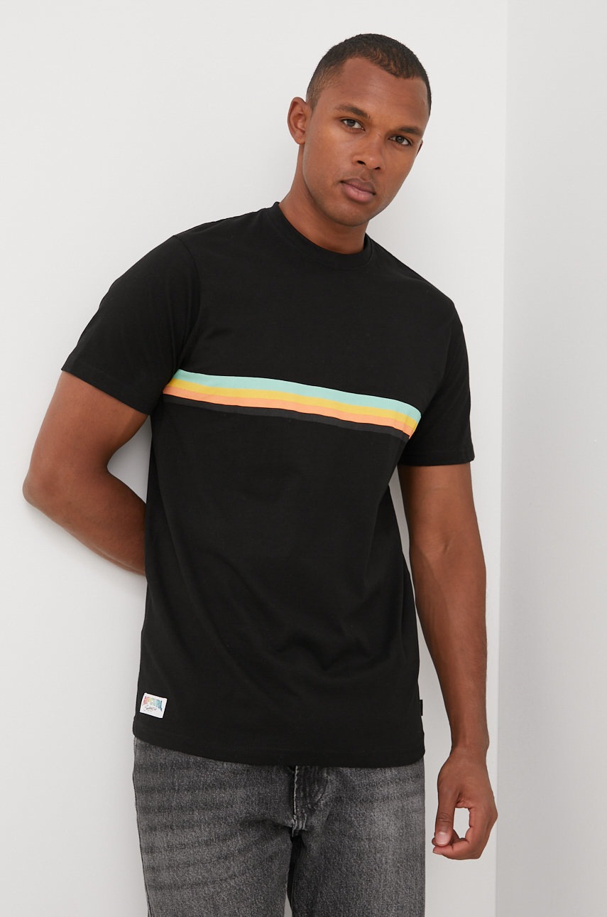

Памучна тениска Rip Curl в черно с принт, Черен