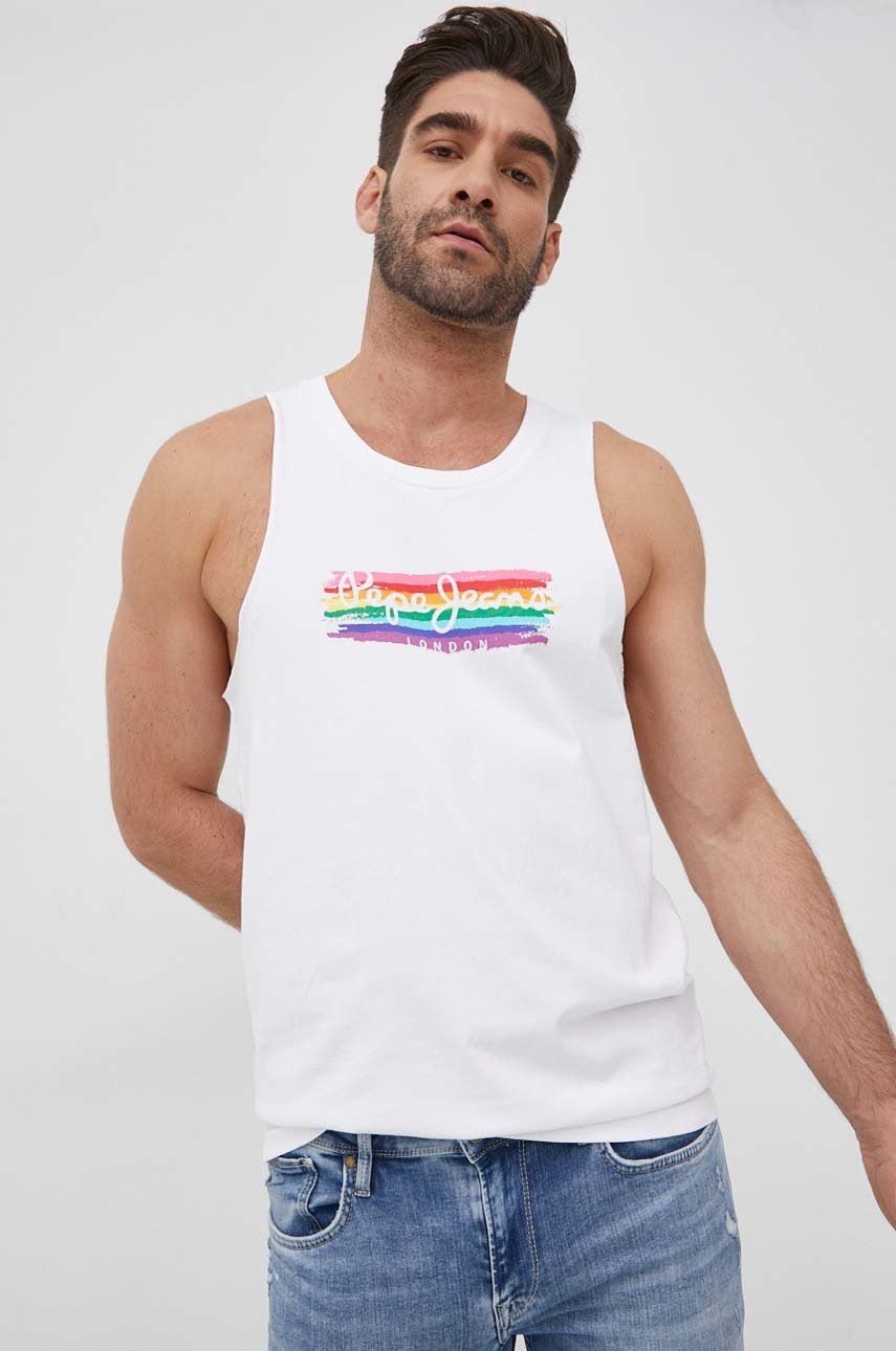 

Памучна тениска Pepe Jeans в бяло с принт, Бял