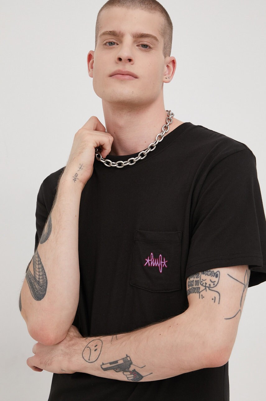 Huf tricou din bumbac culoarea negru, neted