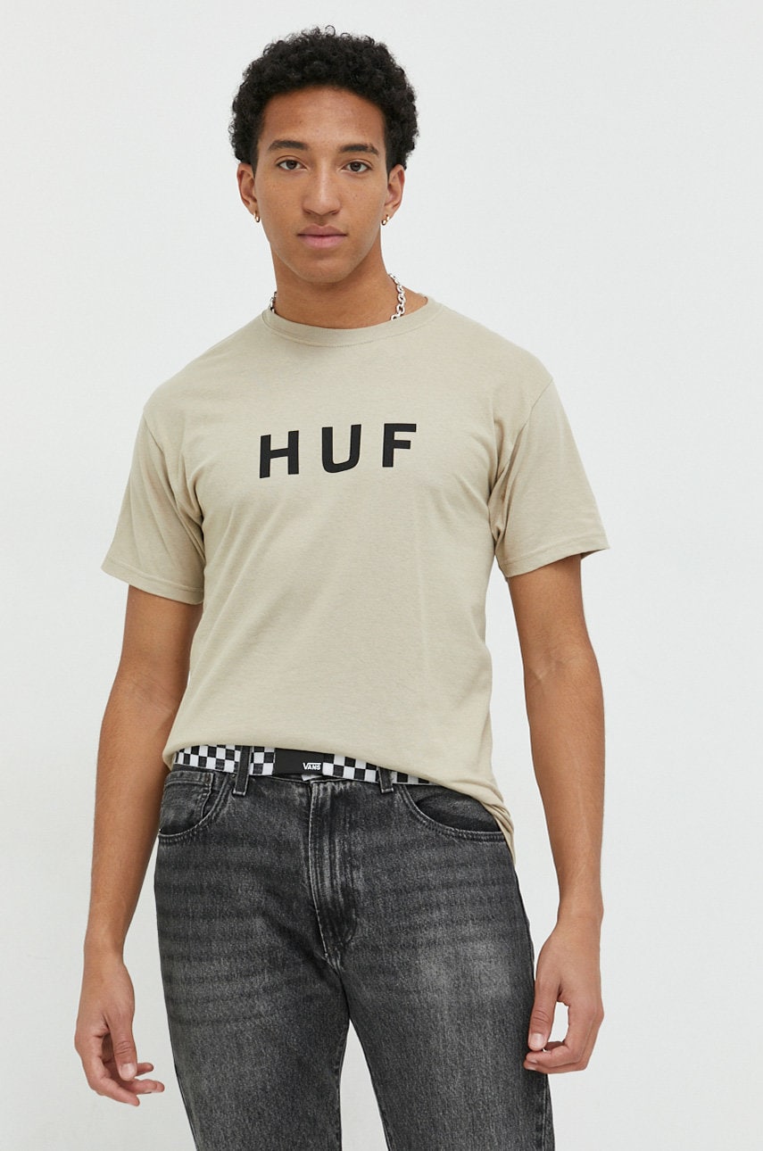 Huf Tricou Din Bumbac Culoarea Bej, Cu Imprimeu