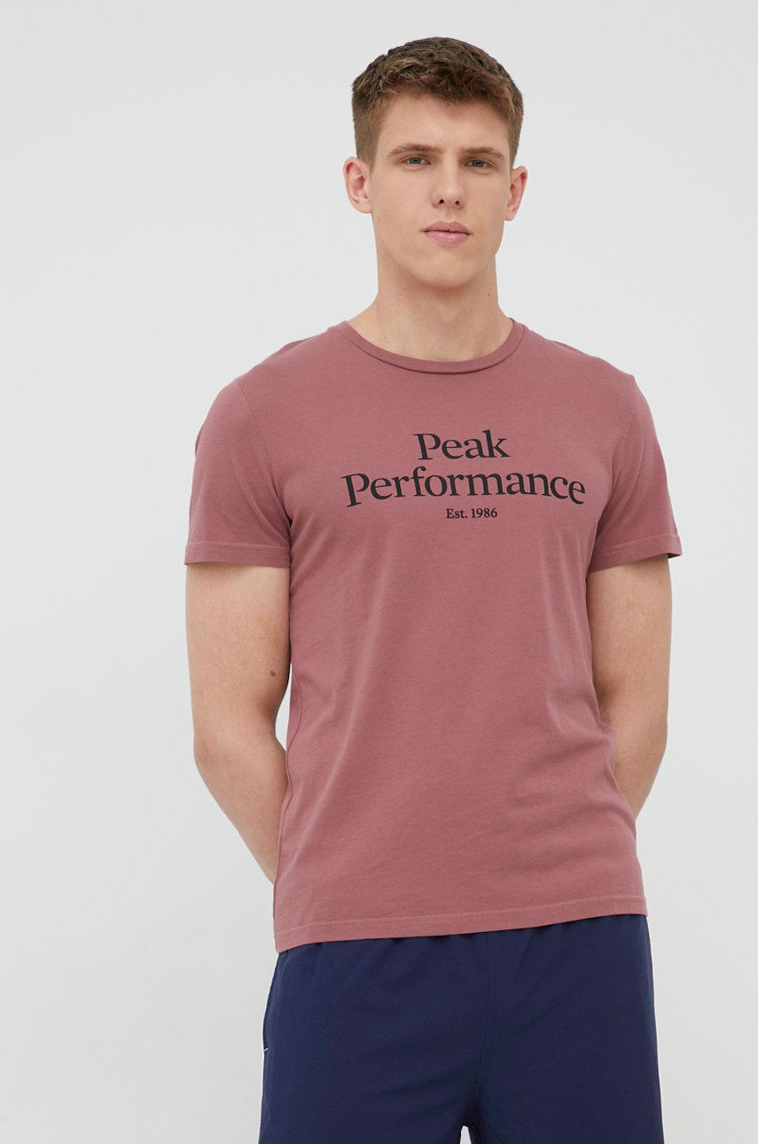 

Бавовняна футболка Peak Performance колір рожевий з принтом