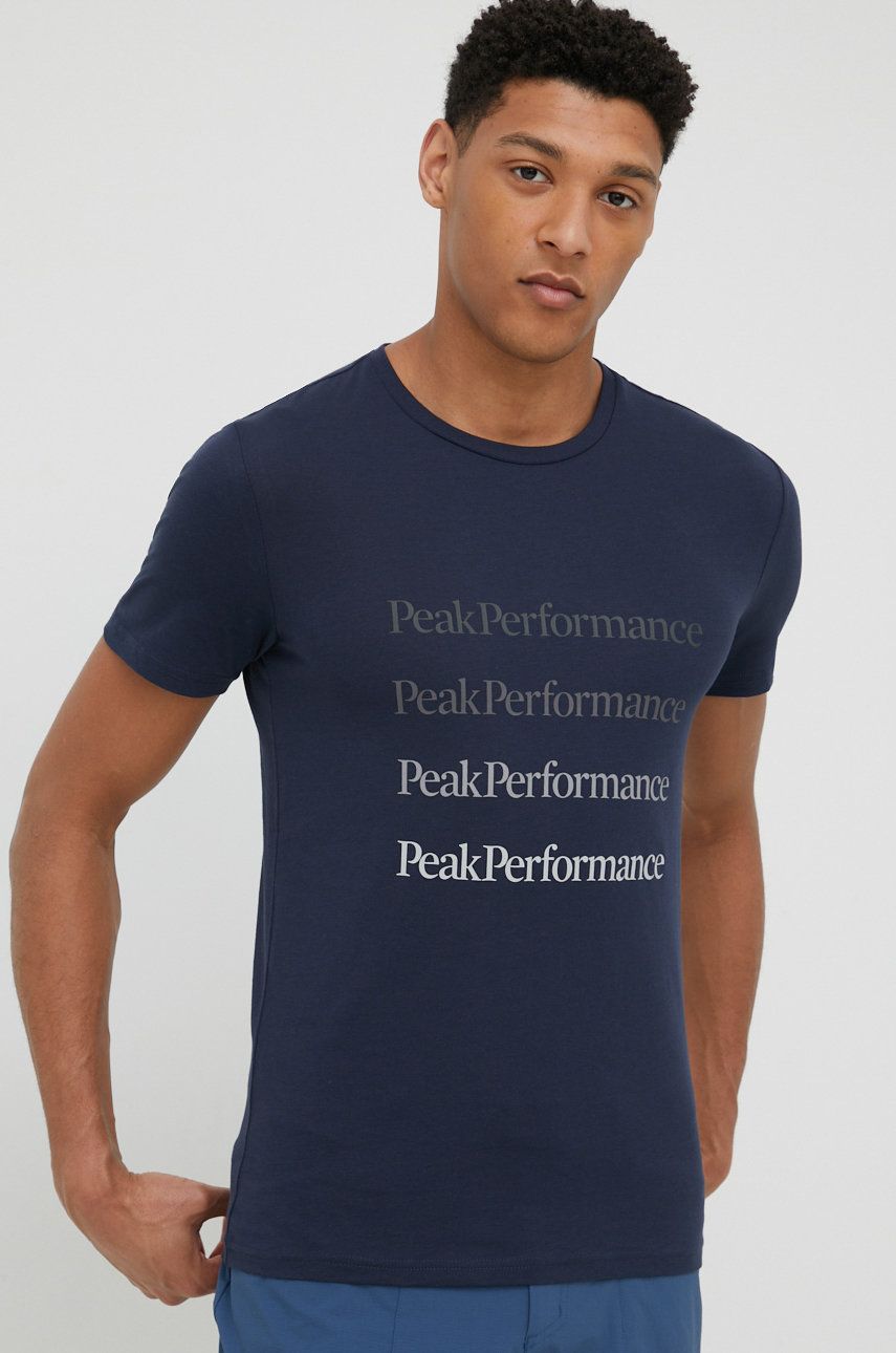 Peak Performance tricou din bumbac culoarea albastru marin, cu imprimeu albastru imagine noua