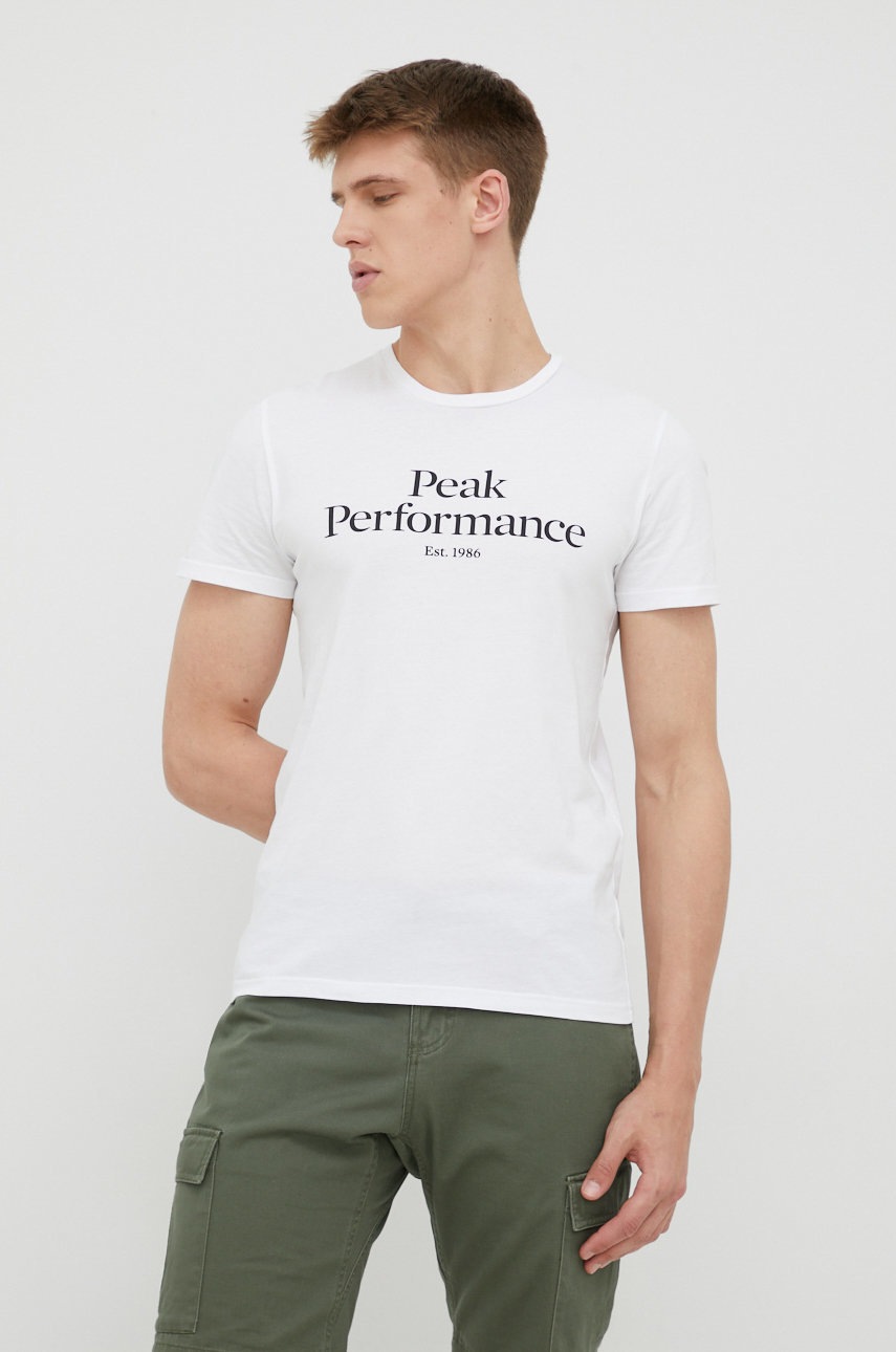 

Памучна тениска Peak Performance в бяло с принт, Бял