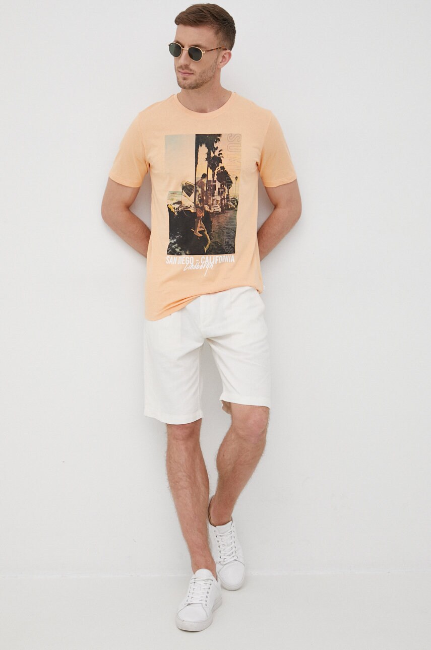 Lindbergh tricou din bumbac culoarea portocaliu, cu imprimeu