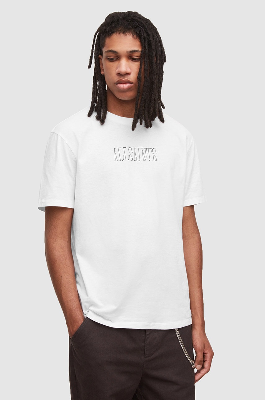 

Памучна тениска AllSaints в бяло с принт, Бял