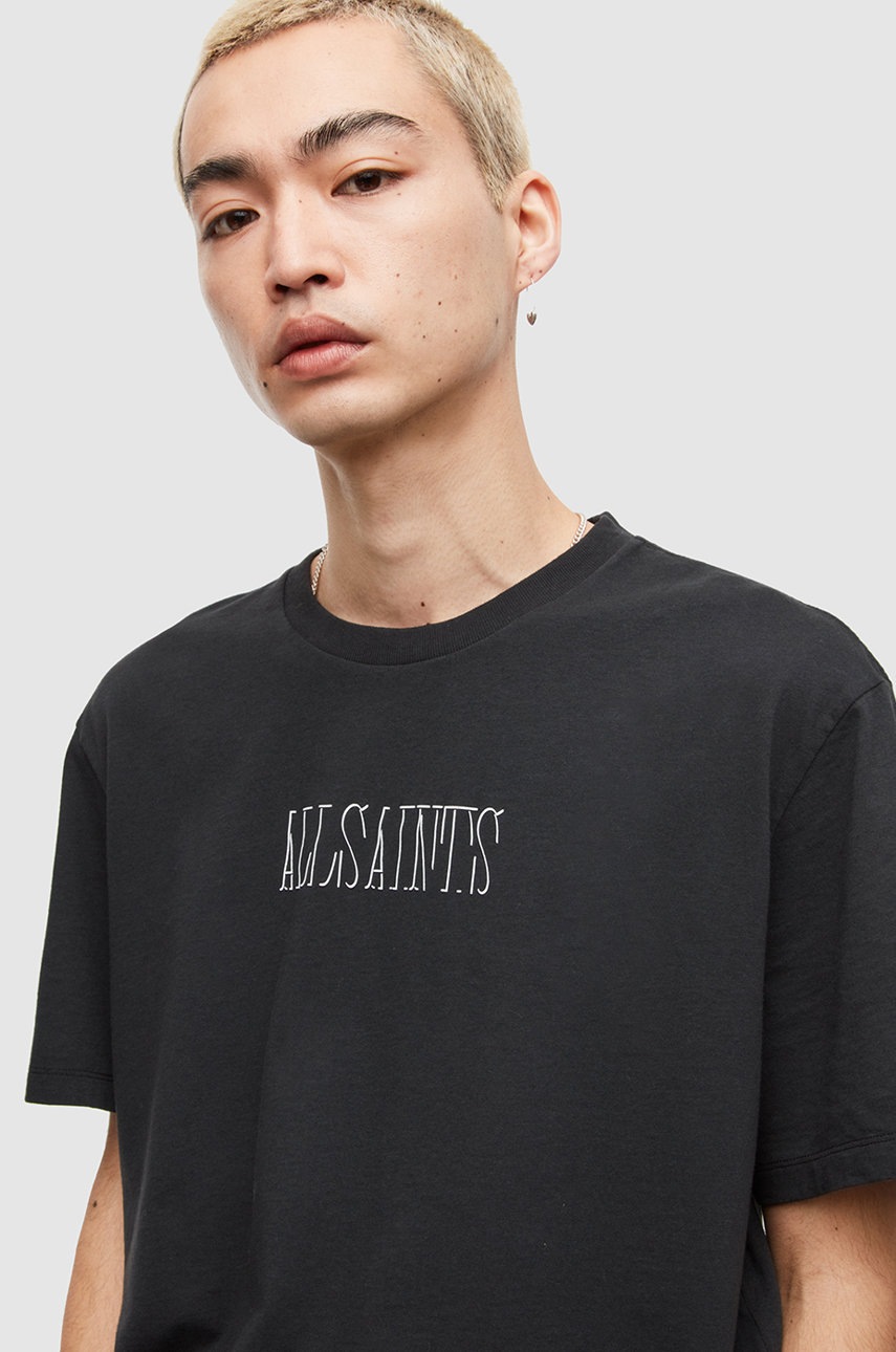 

Хлопковая футболка AllSaints цвет чёрный с принтом