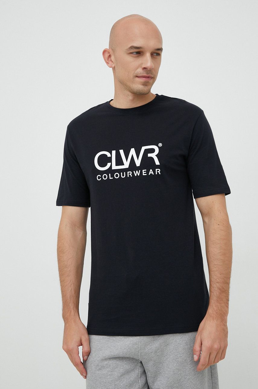 Levně Bavlněné tričko Colourwear černá barva, s potiskem