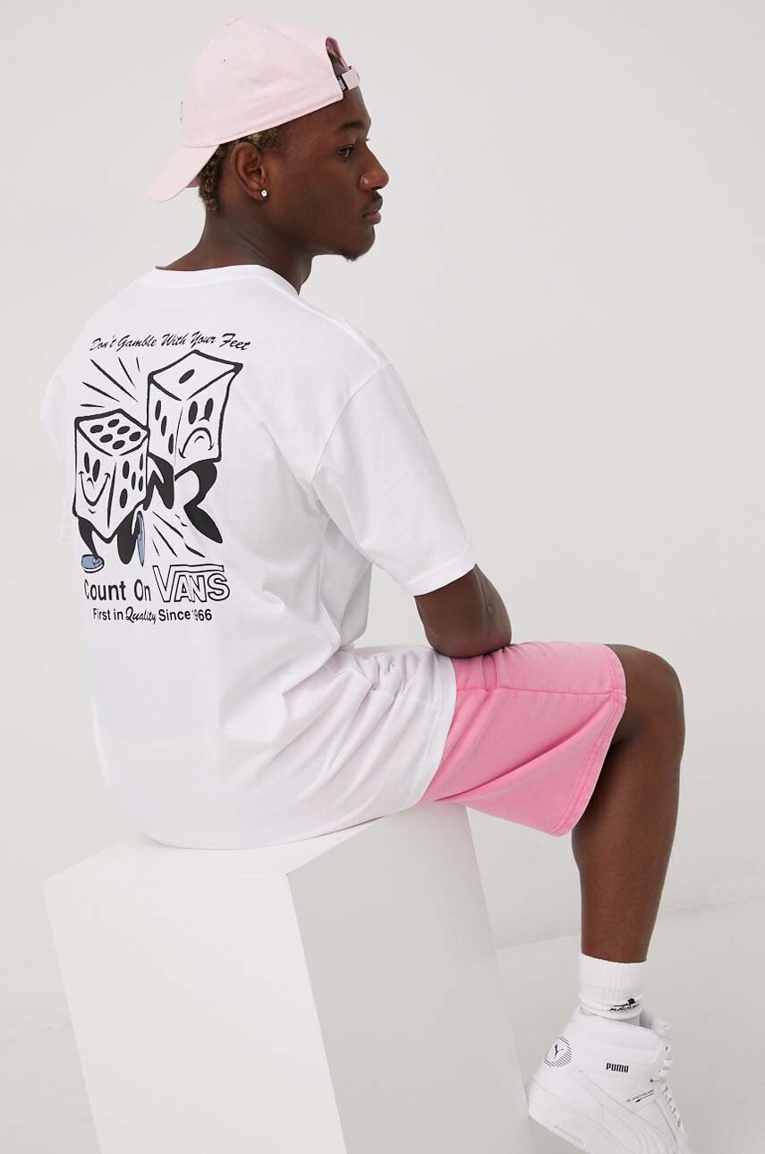 

Памучна тениска Vans в бяло с принт, Бял