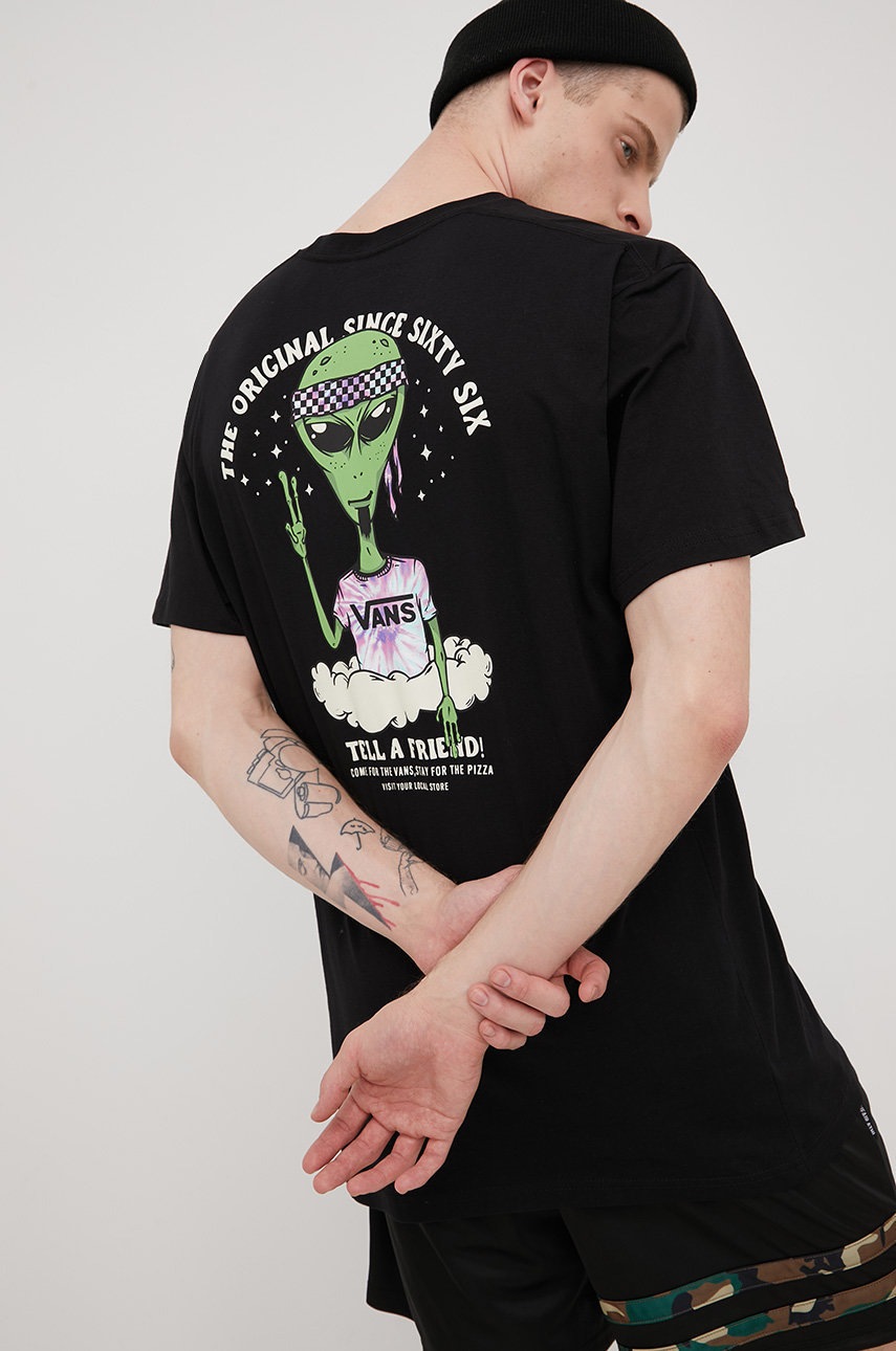 

Памучна тениска Vans в черно с принт, Черен