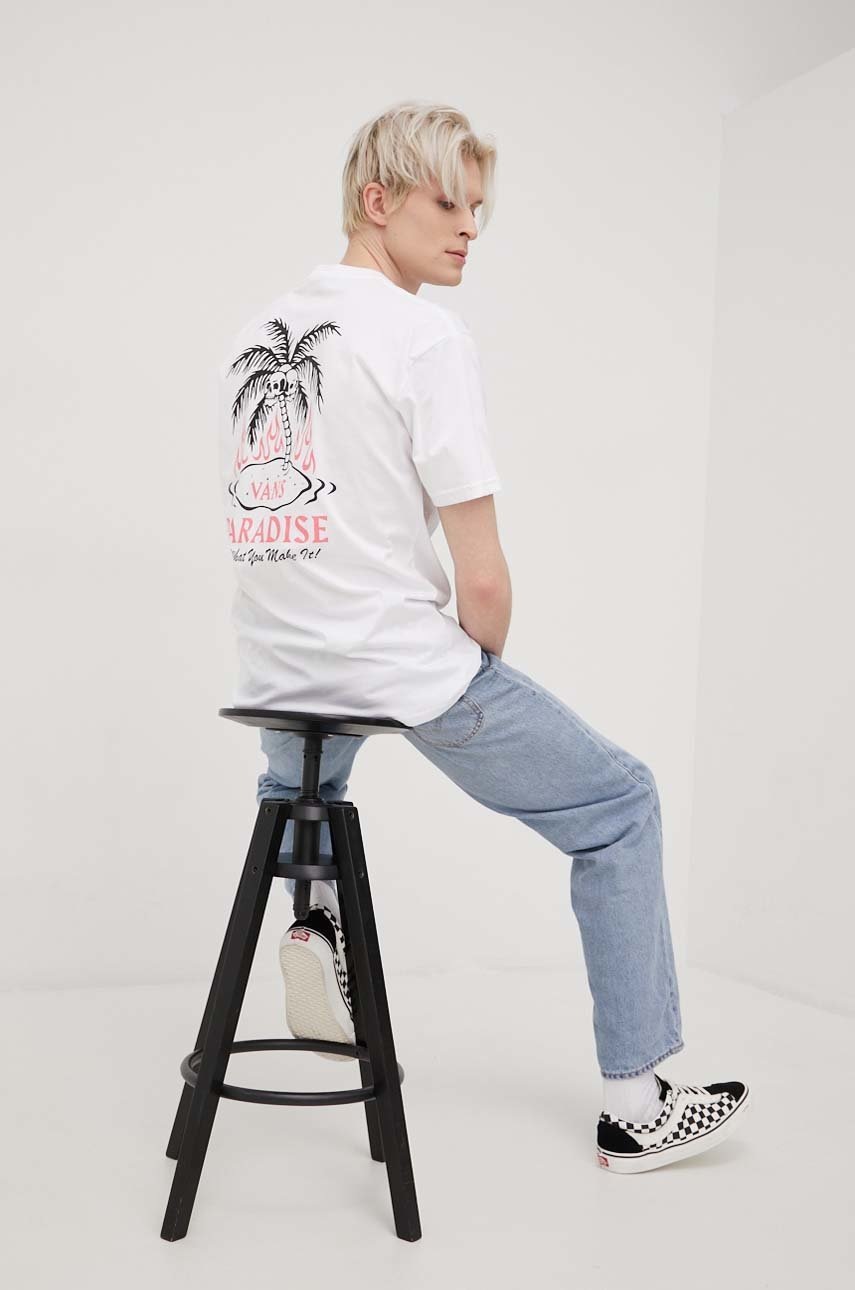 

Памучна тениска Vans в бяло с принт, Бял