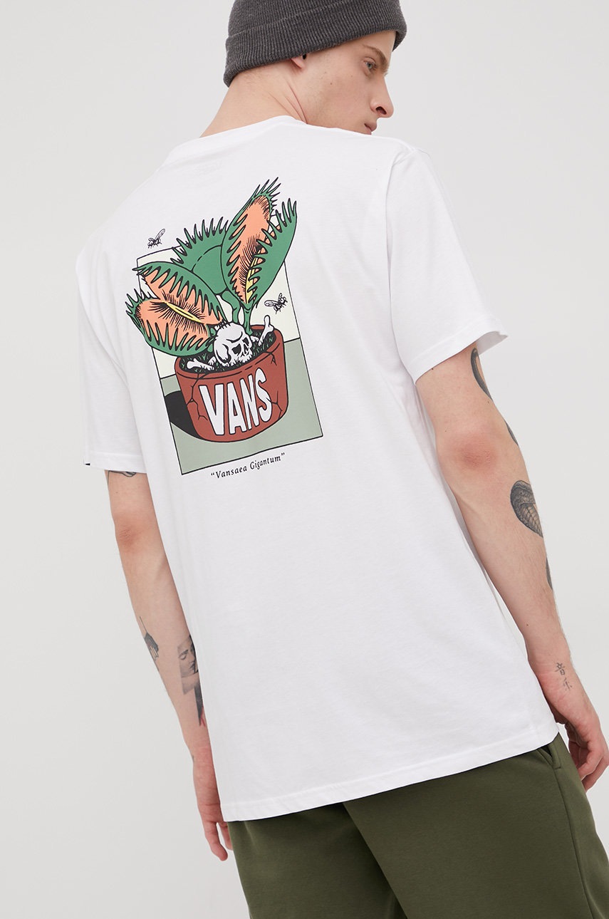 

Памучна тениска Vans в бяло с принт, Бял