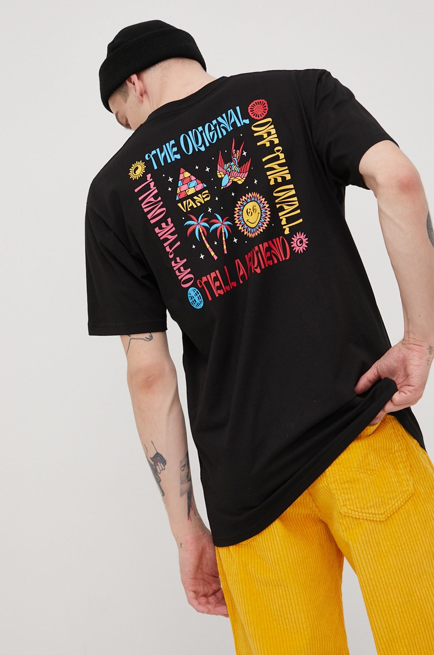 Vans t-shirt bawełniany kolor czarny z nadrukiem