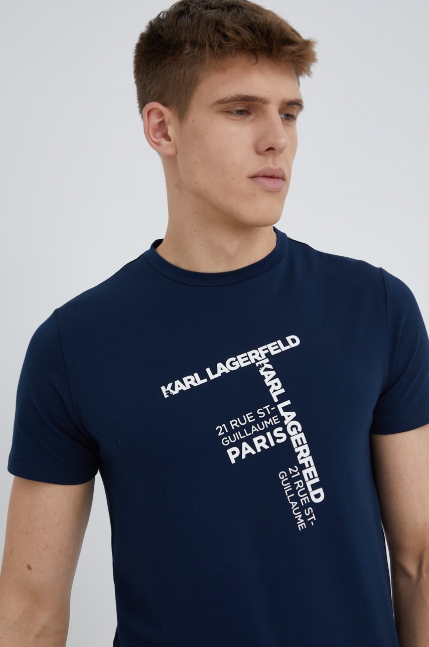 

Тениска Karl Lagerfeld в тъмносиньо с принт, Тъмносин