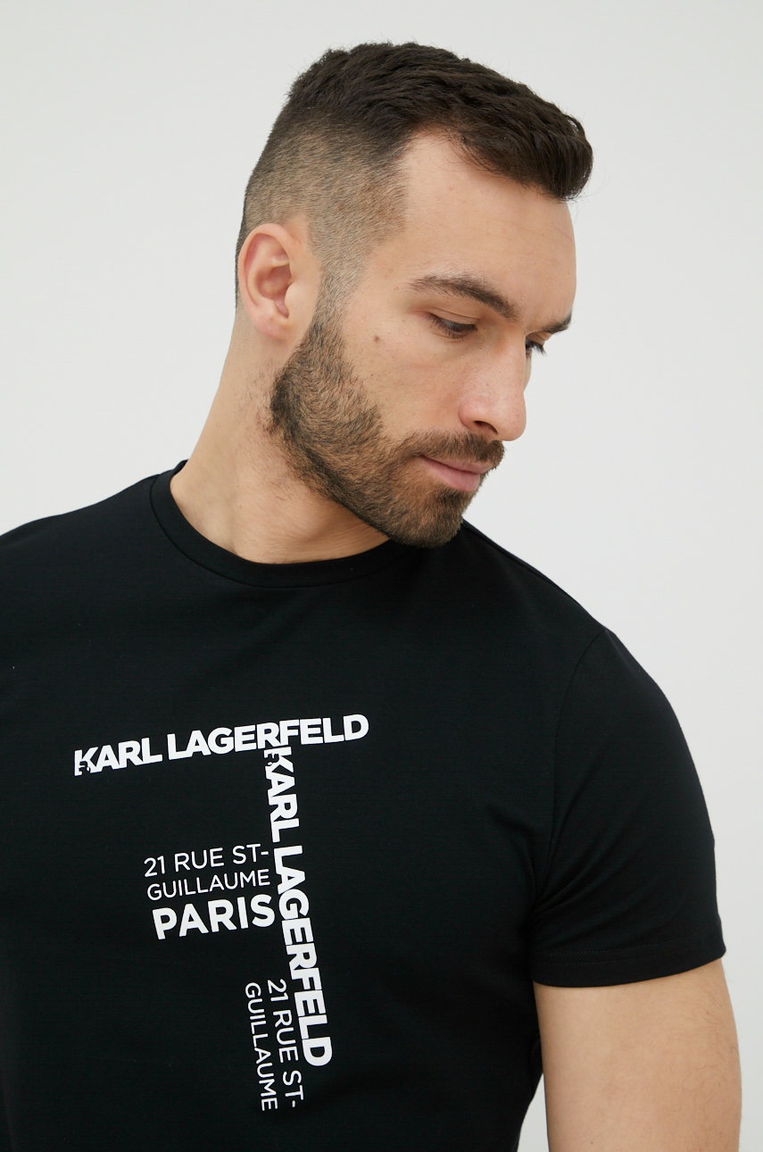

Тениска Karl Lagerfeld в черно с принт, Черен