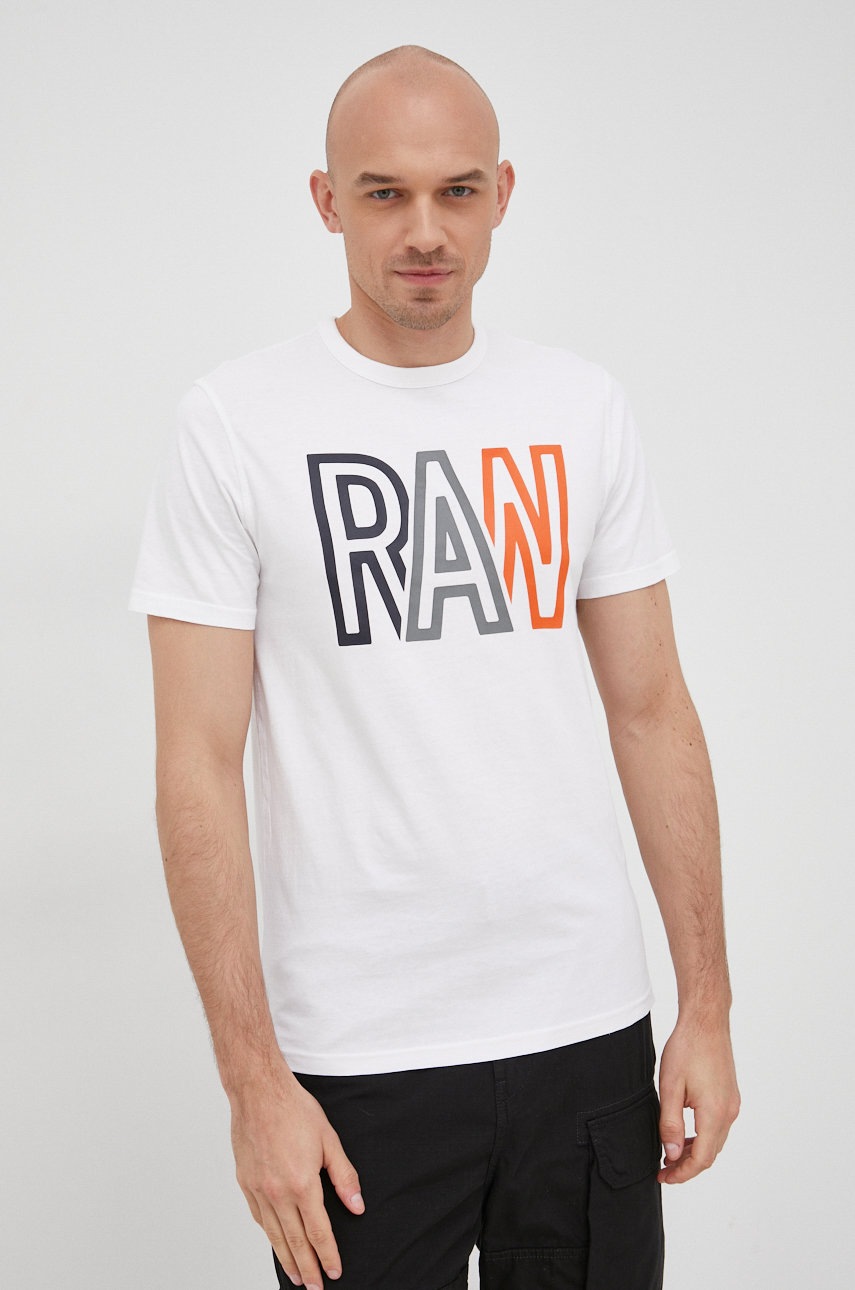

Памучна тениска G-Star Raw в бяло с принт, Бял