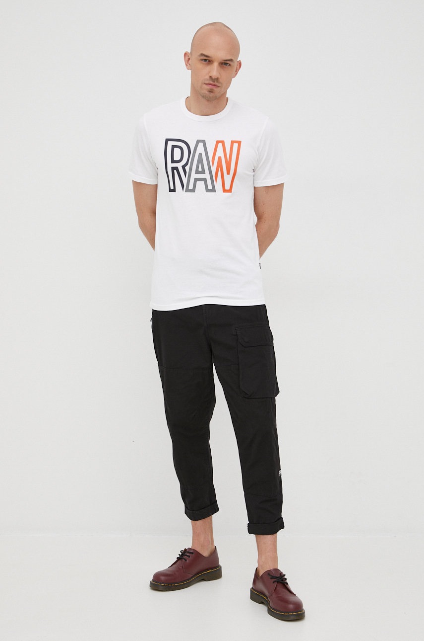

Бавовняна футболка G-Star Raw колір білий з принтом