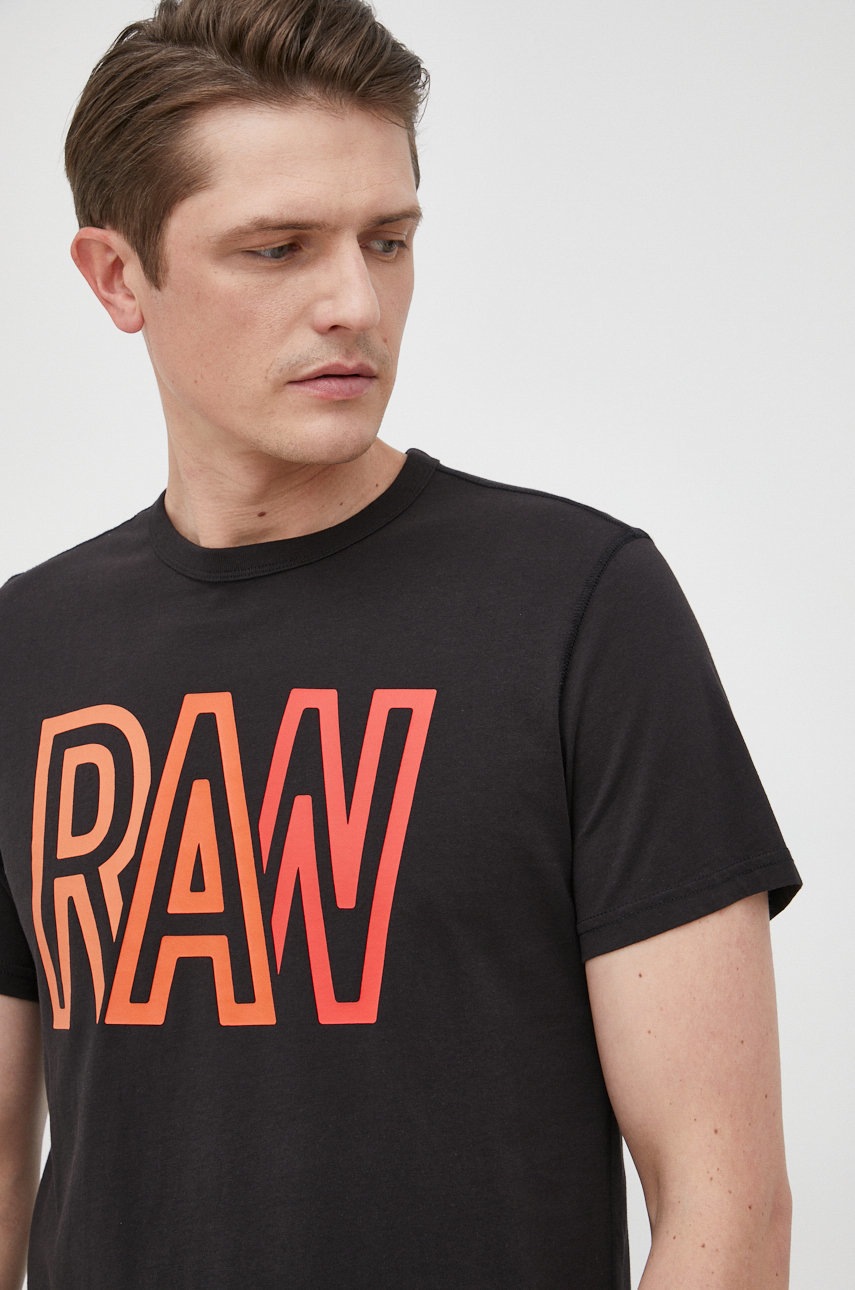

Памучна тениска G-Star Raw в черно с принт, Черен