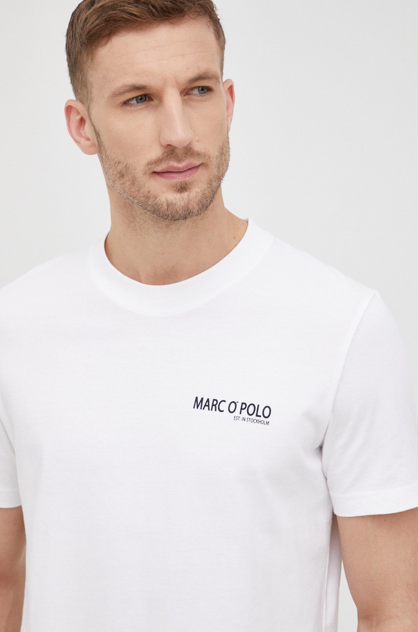 

Памучна тениска Marc O'Polo в бяло с изчистен дизайн, Бял