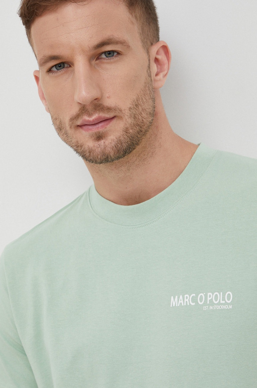 

Памучна тениска Marc O'Polo в зелено с изчистен дизайн, Зелен