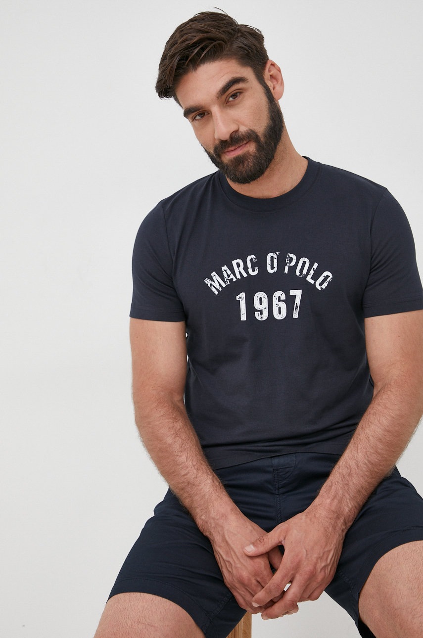 

Памучна тениска Marc O'Polo в тъмносиньо с принт, Тъмносин