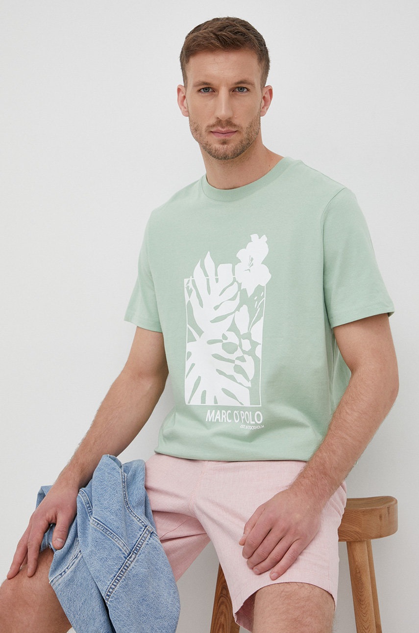 

Памучна тениска Marc O'Polo в зелено с принт, Зелен