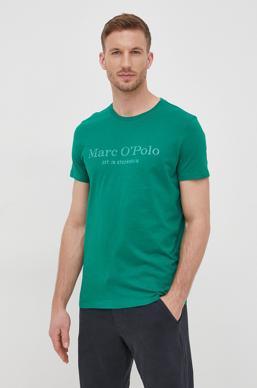 

Памучна тениска Marc O'Polo в зелено с принт, Зелен