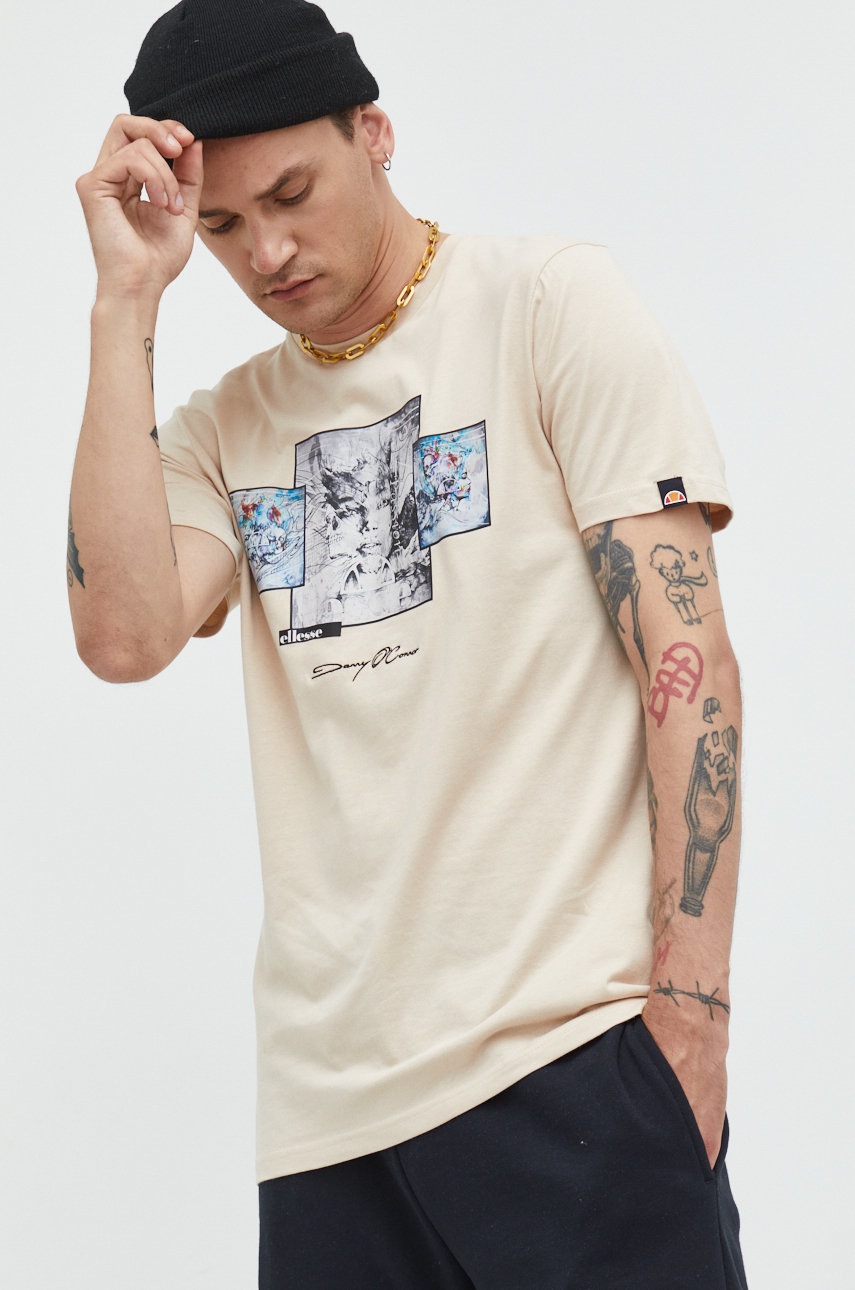 

Памучна тениска Ellesse в бежово с принт, Бежов