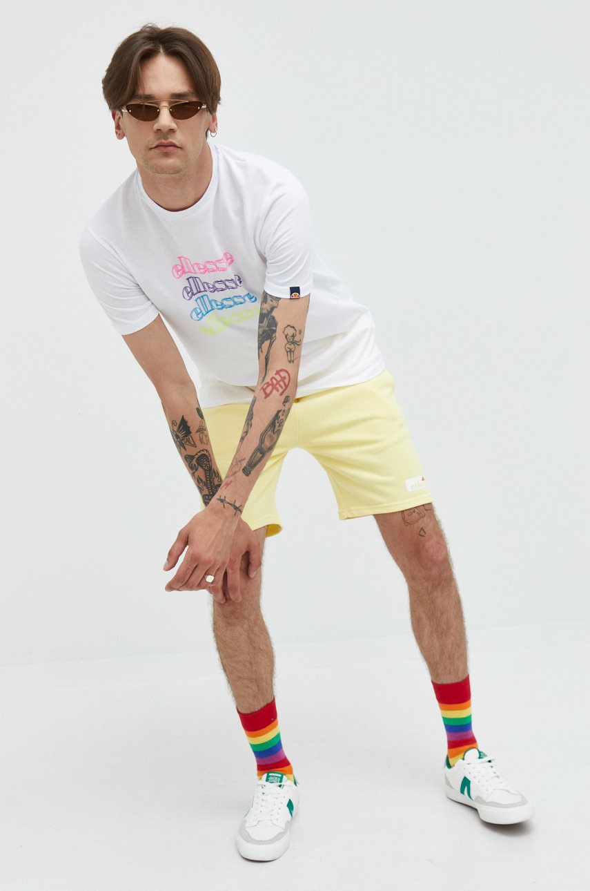 

Бавовняна футболка Ellesse колір білий з принтом