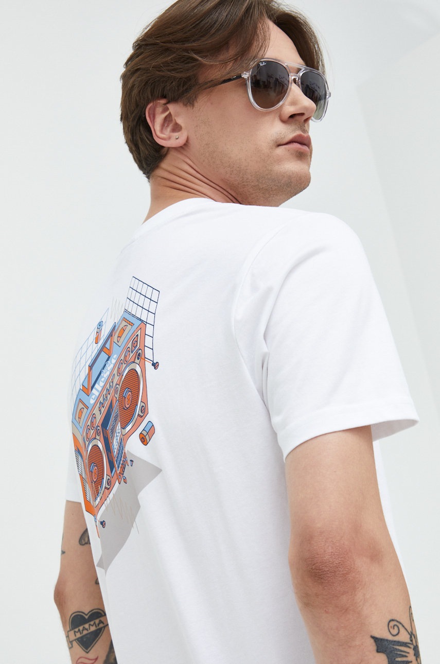 

Бавовняна футболка Ellesse колір білий з принтом