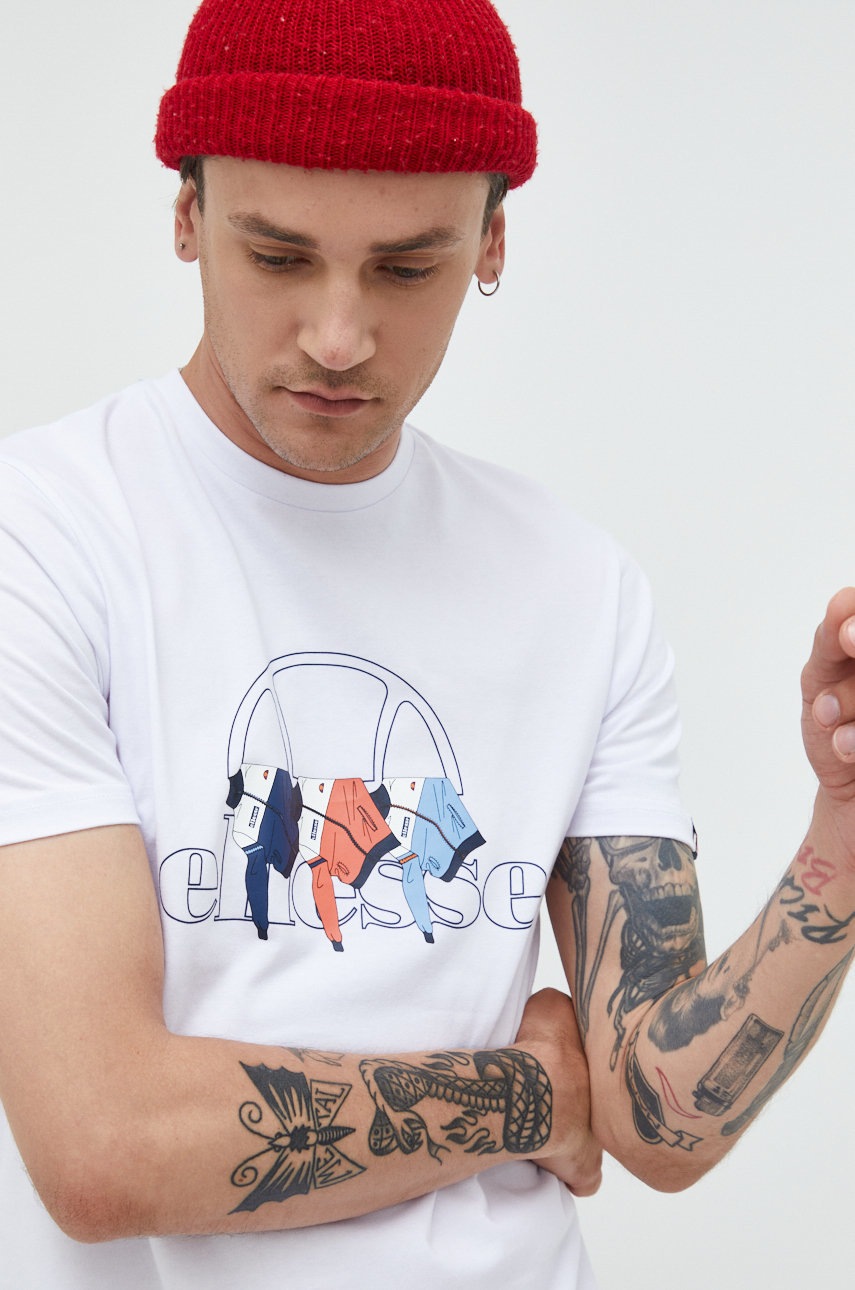 

Памучна тениска Ellesse в бяло с принт, Бял