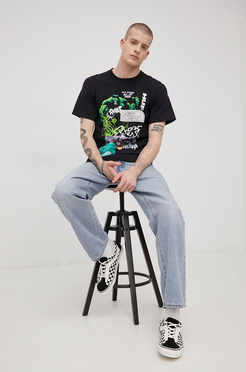 

Хлопковая футболка HUF X Marvel цвет чёрный с принтом