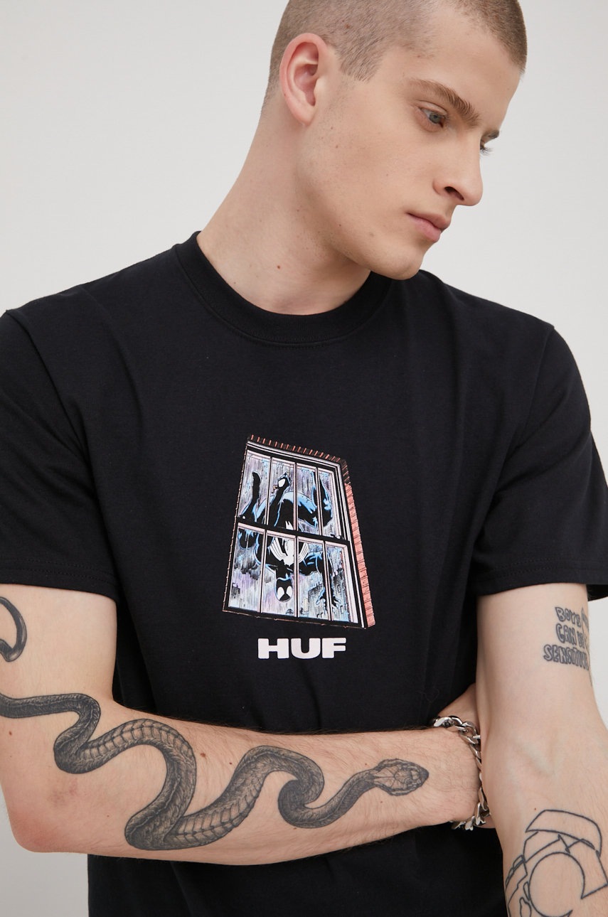 

Памучна тениска HUF X Marvel в черно с принт, Черен