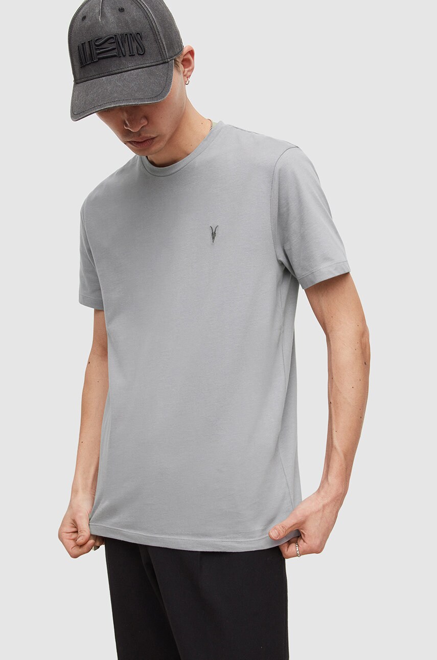 Allsaints tricou din bumbac culoarea gri, neted