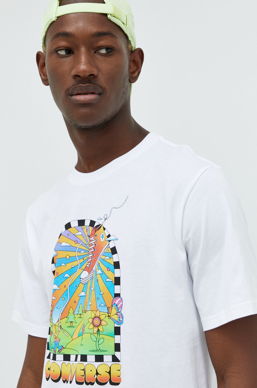 

Памучна тениска Converse в бяло с принт, Бял