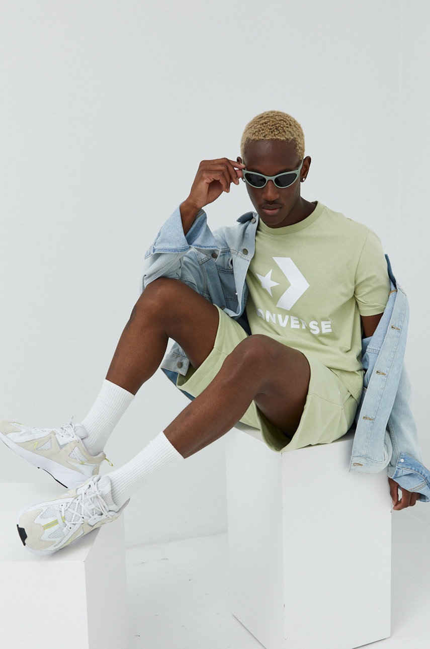 

Памучна тениска Converse в зелено с принт, Зелен