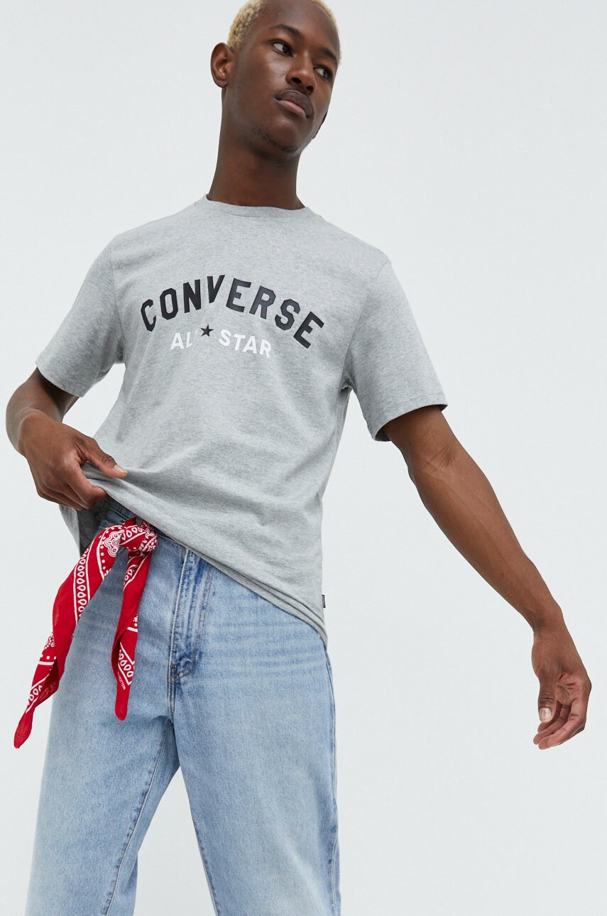 Converse tricou din bumbac culoarea gri, cu imprimeu