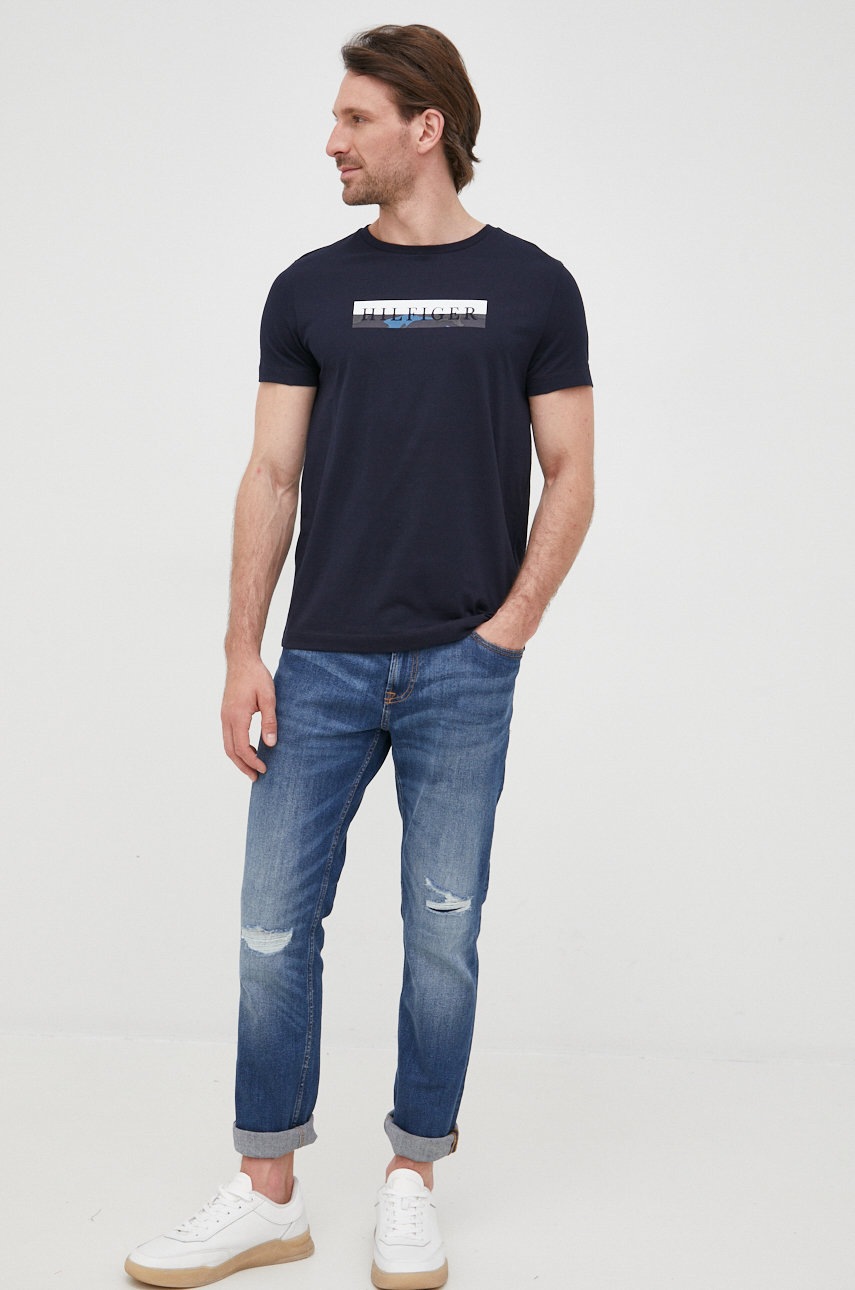 

Хлопковая футболка Tommy Hilfiger цвет синий с принтом